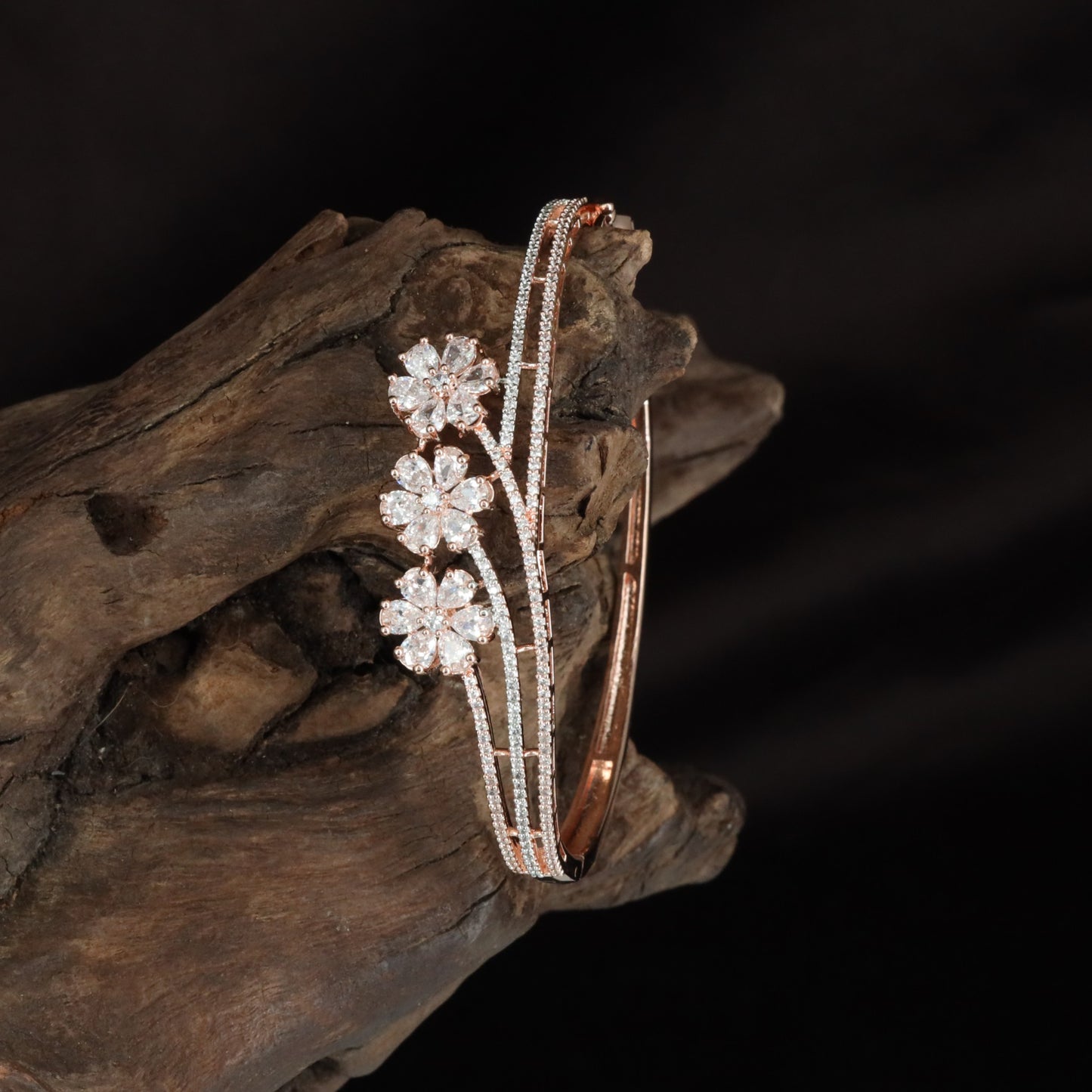 Grand Floral Vine Kada with Structured Crystal Finish