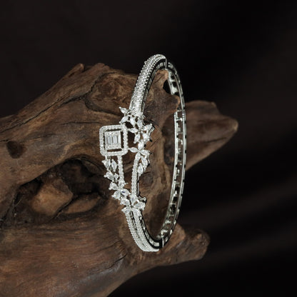 Premium Flower Frame Kada with Structured Crystal Rows