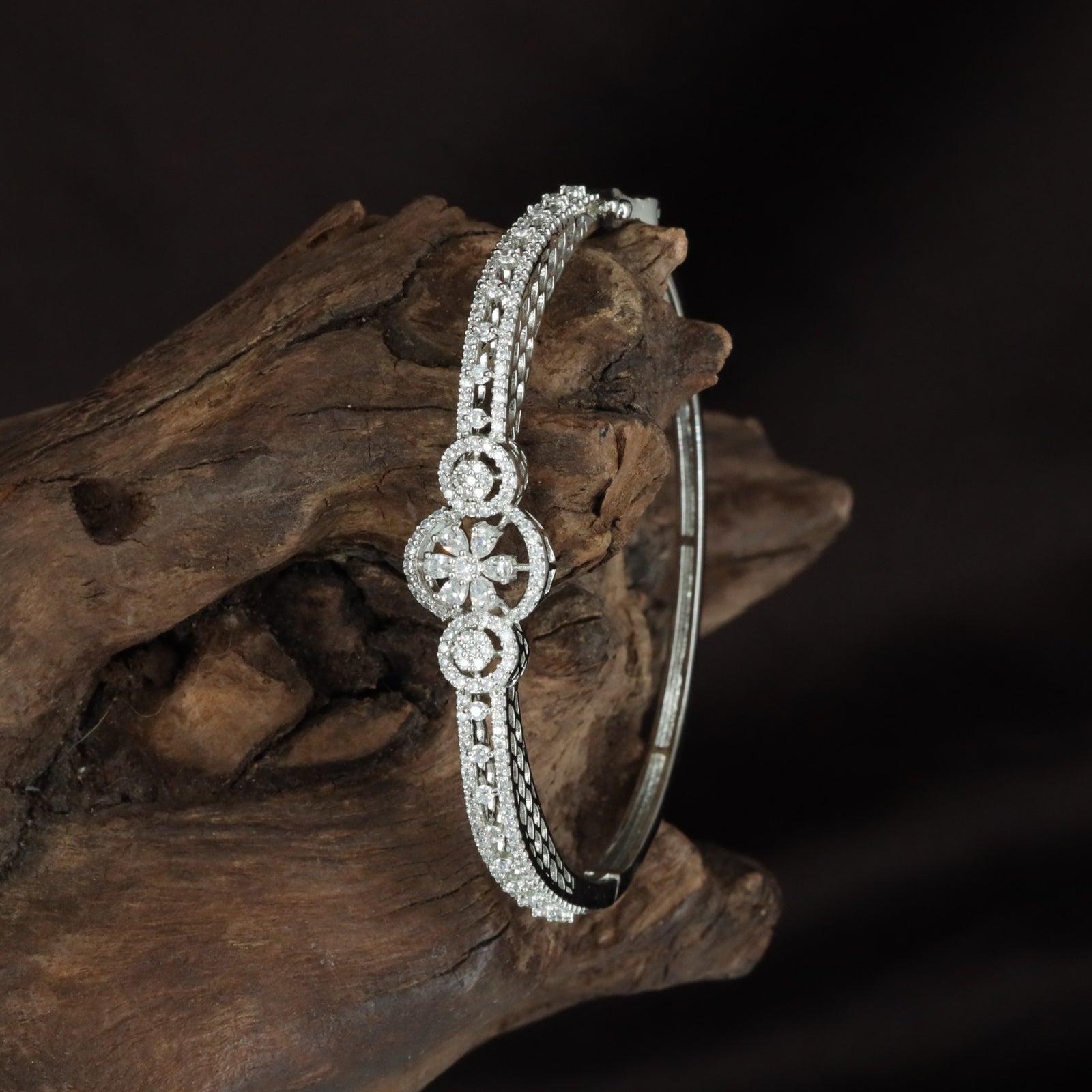 Traditional Twin Bloom Kada with Elegant Crystal Styling