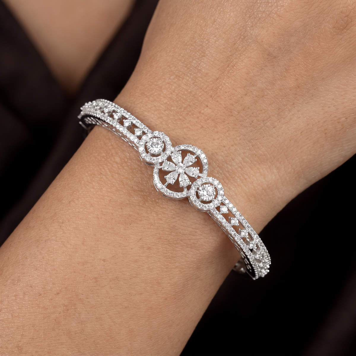 Traditional Twin Bloom Kada with Elegant Crystal Styling