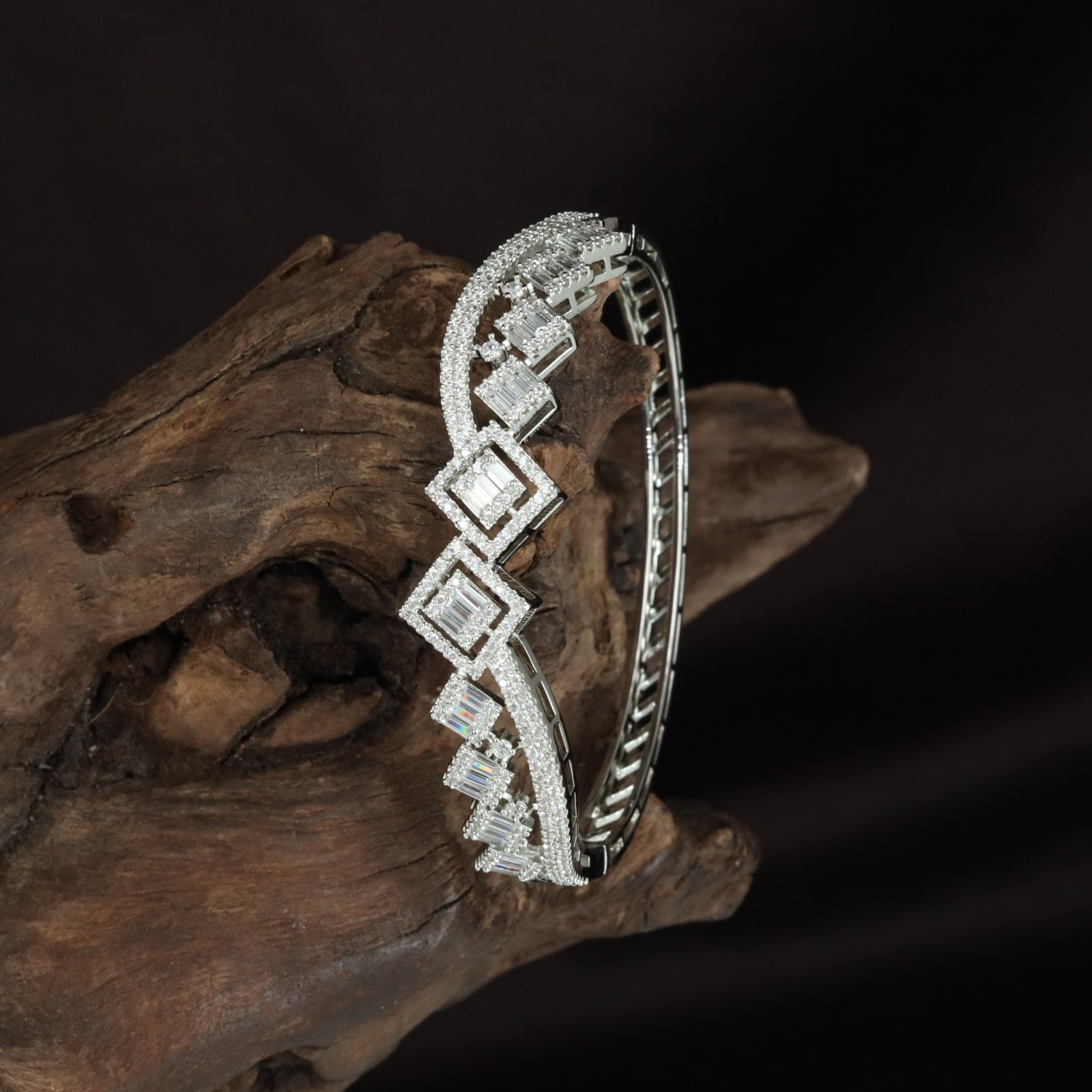 Luxury Angular Kada with Layered Stone Arrangement