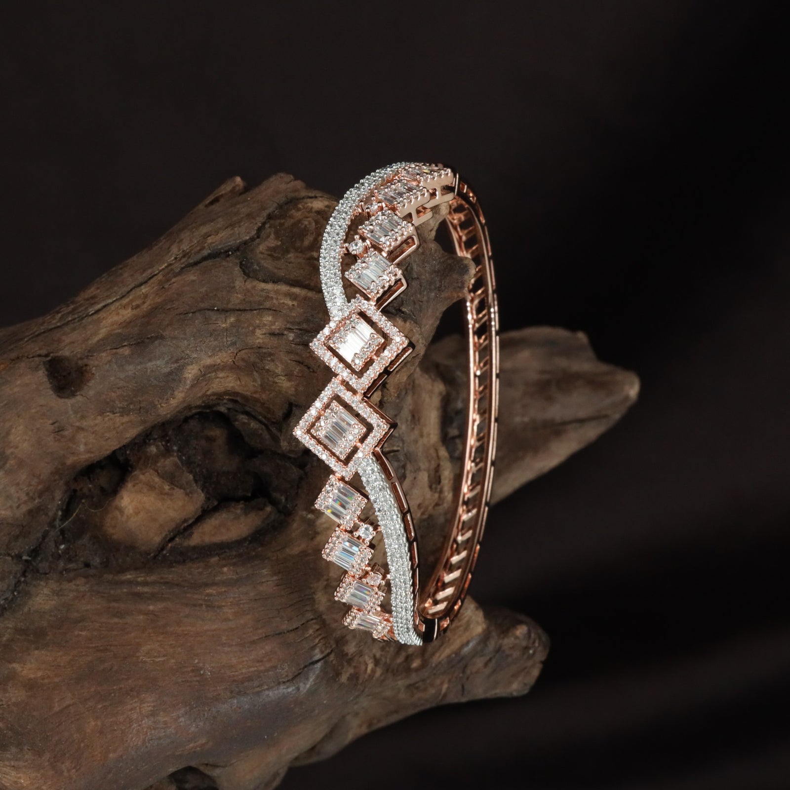 Luxury Angular Kada with Layered Stone Arrangement