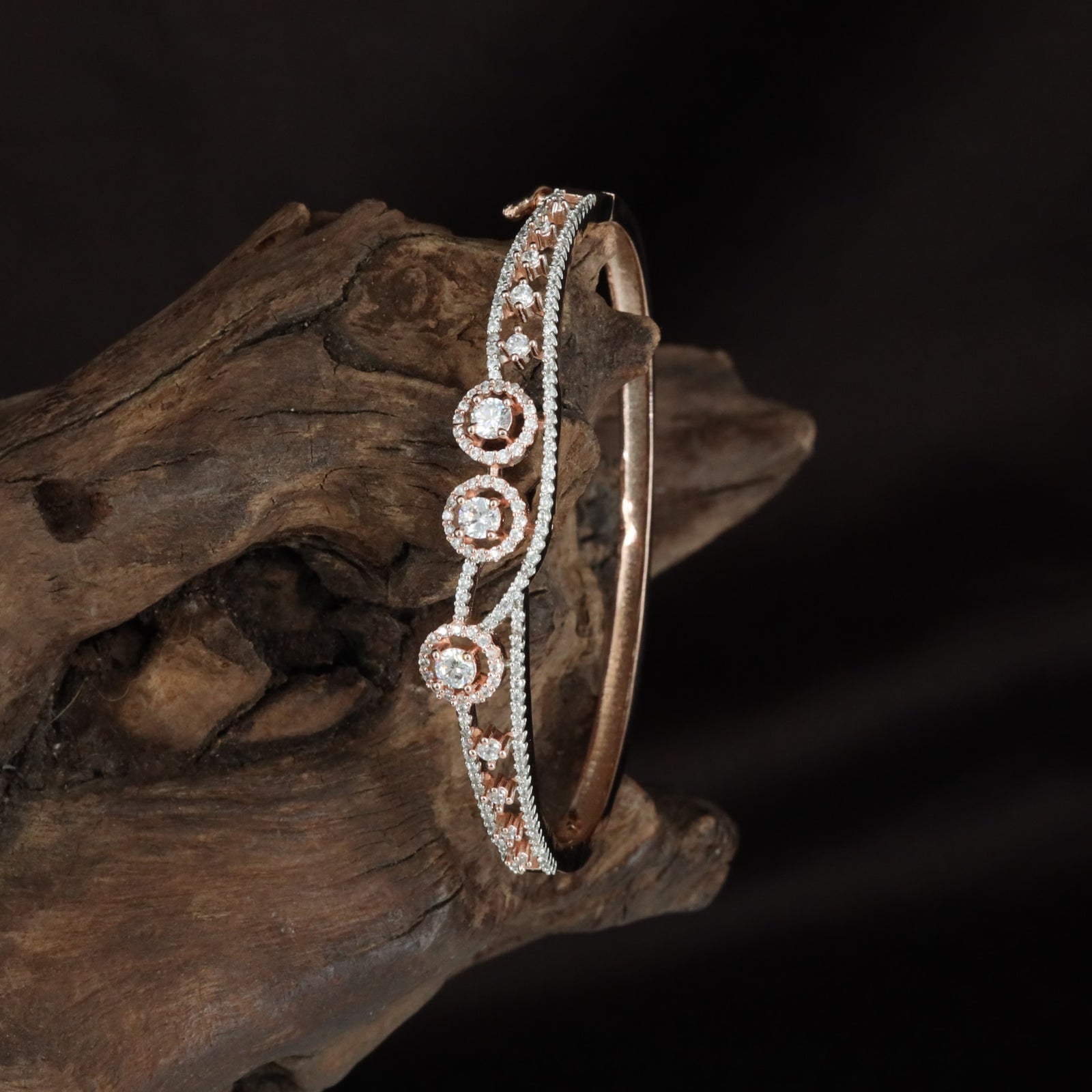 Signature Twin Flower Kada with Structured Stone Detailing