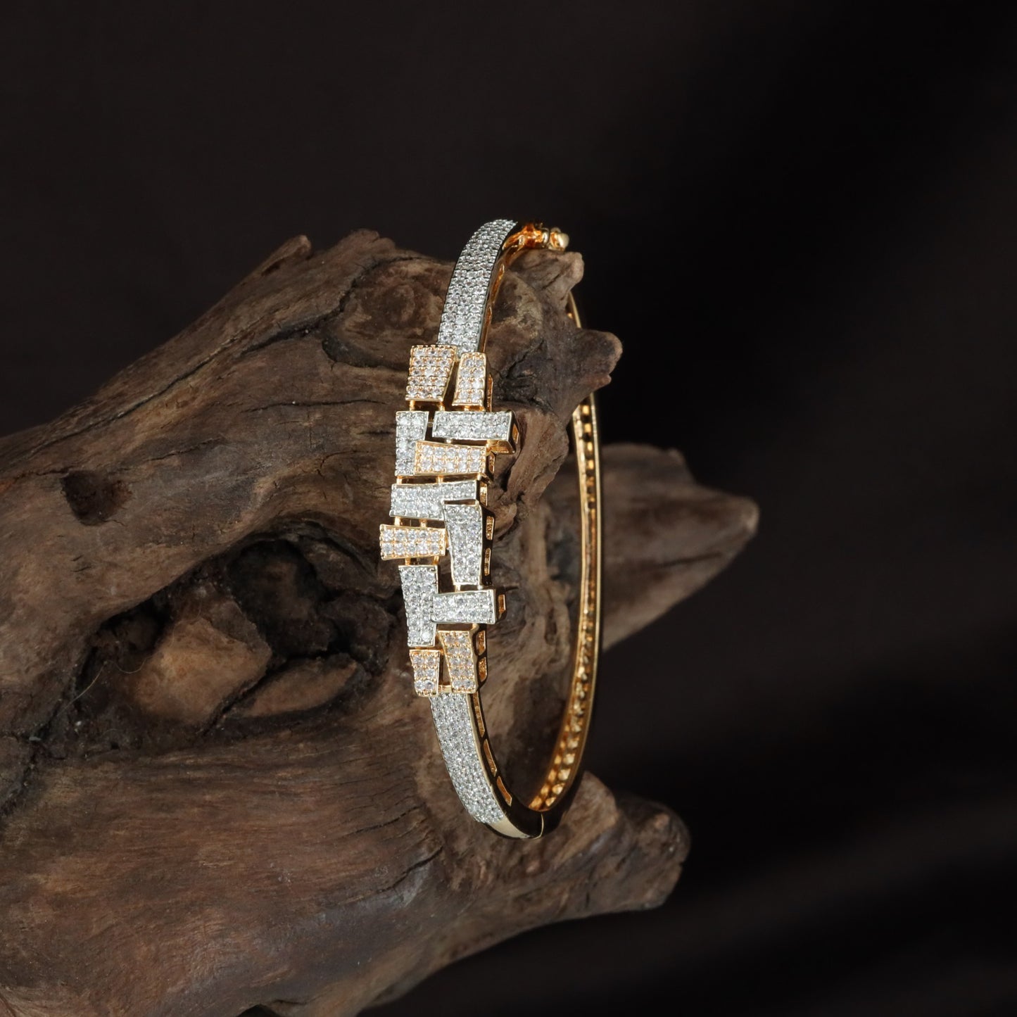 Marquise Block Crystal Kada with Geometric Side Layout