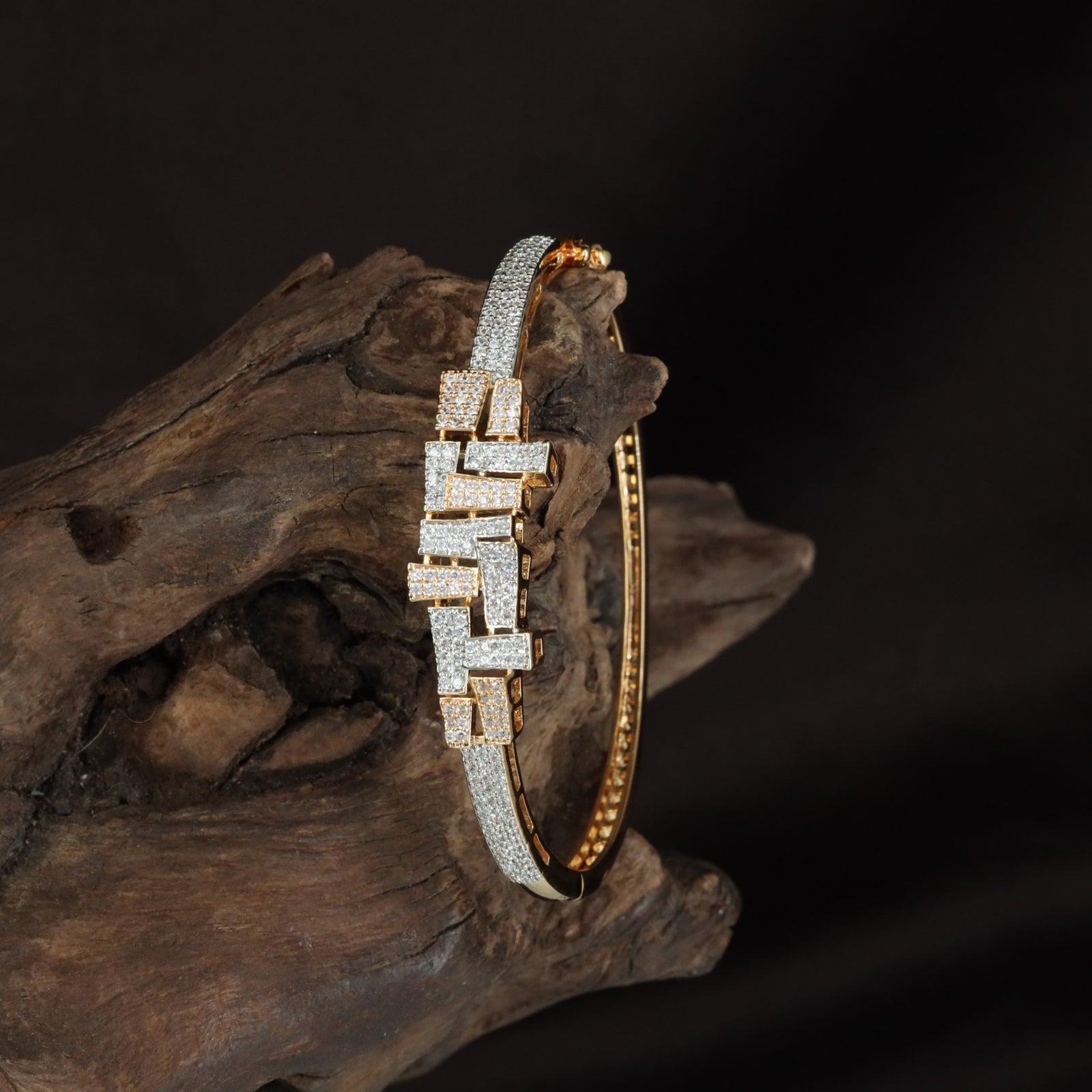 Marquise Block Crystal Kada with Geometric Side Layout