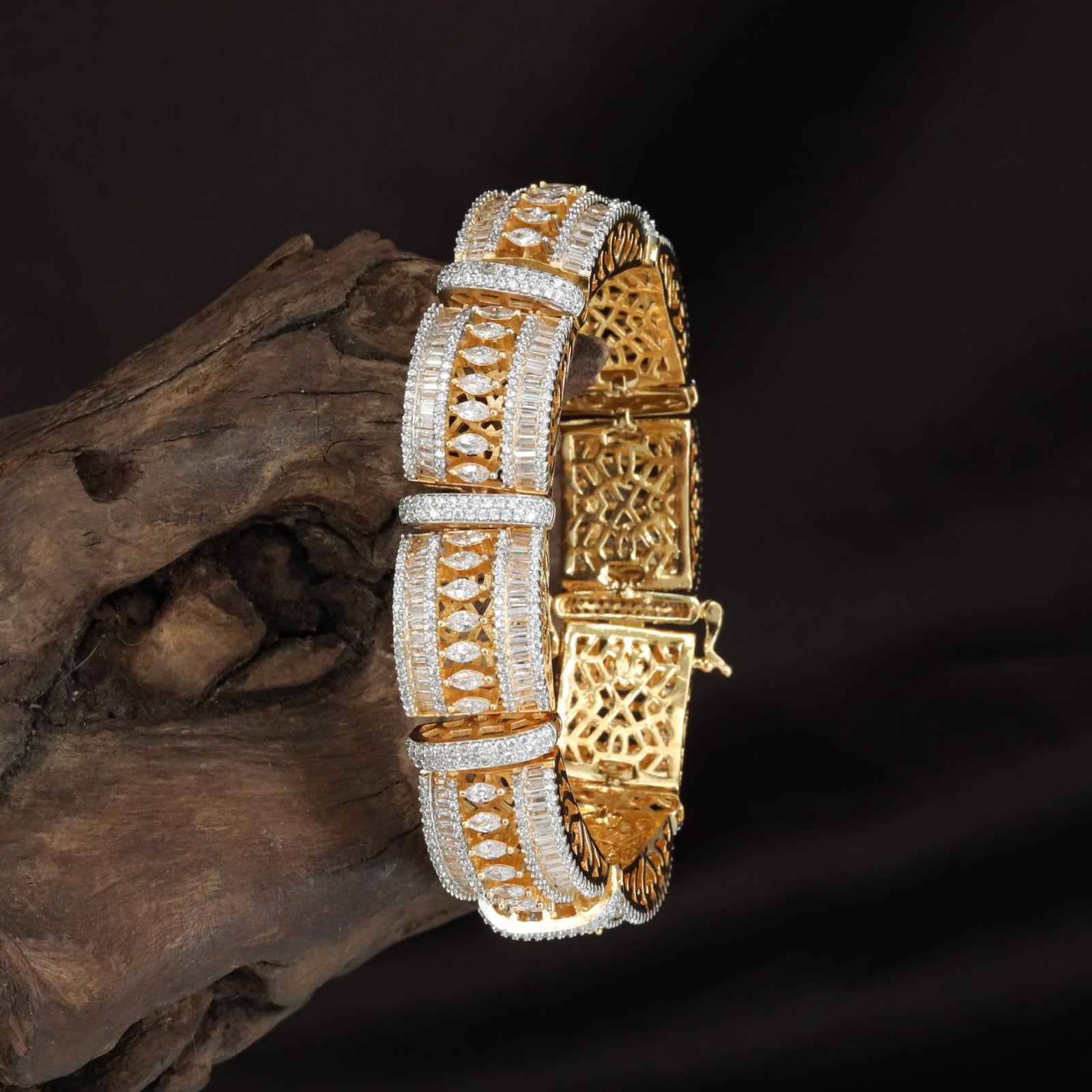 Marquise Frame Crystal Kada with Geometric Side Detailing