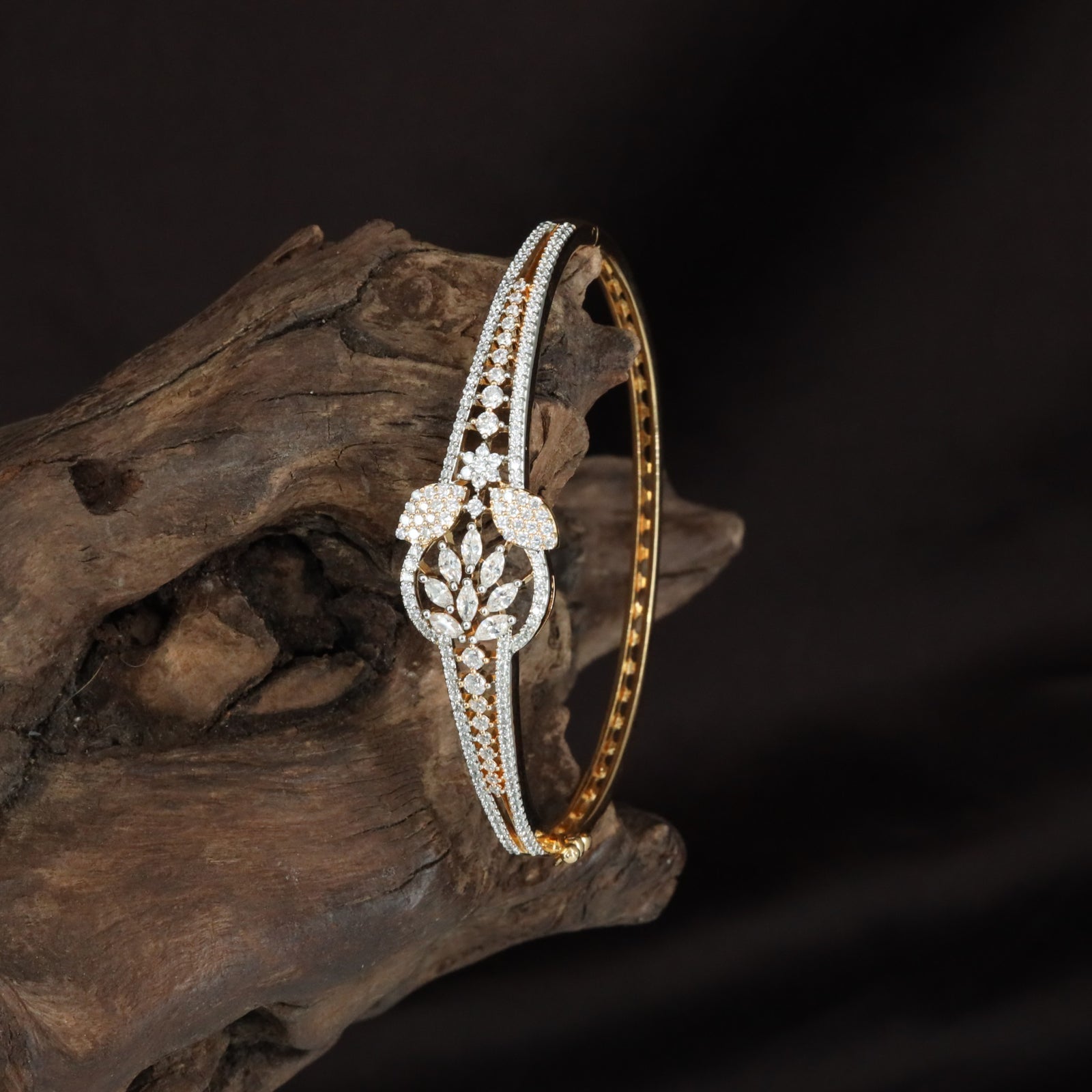 Slim Flower Crystal Kada with Linked Loop Detailing