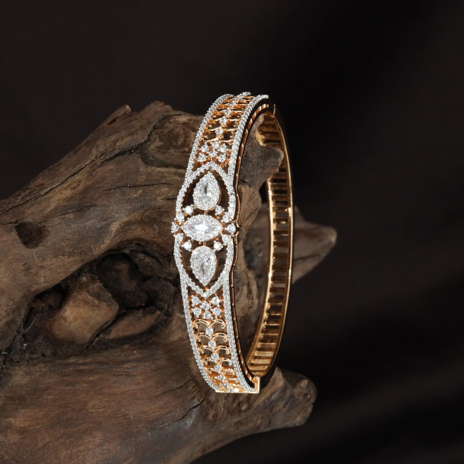 Open Flower Stone Kada with Oval Center Design
