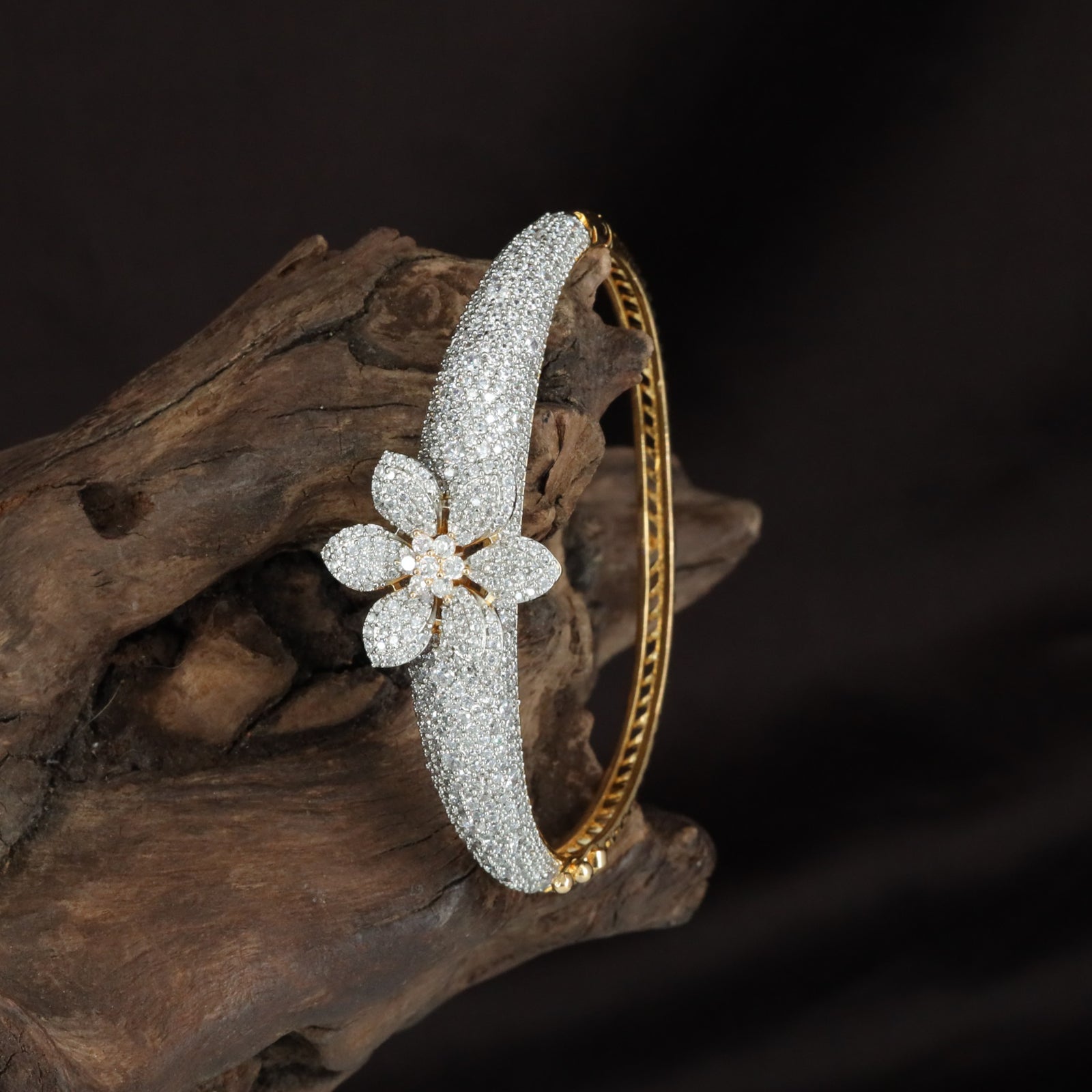 Diamond Flower Kada with Refined Crystal Pattern Work