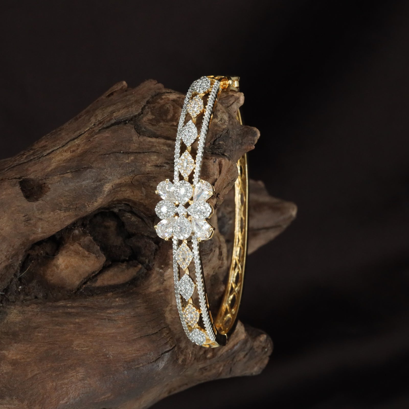 Chevron Blossom Kada with Detailed Crystal Rows