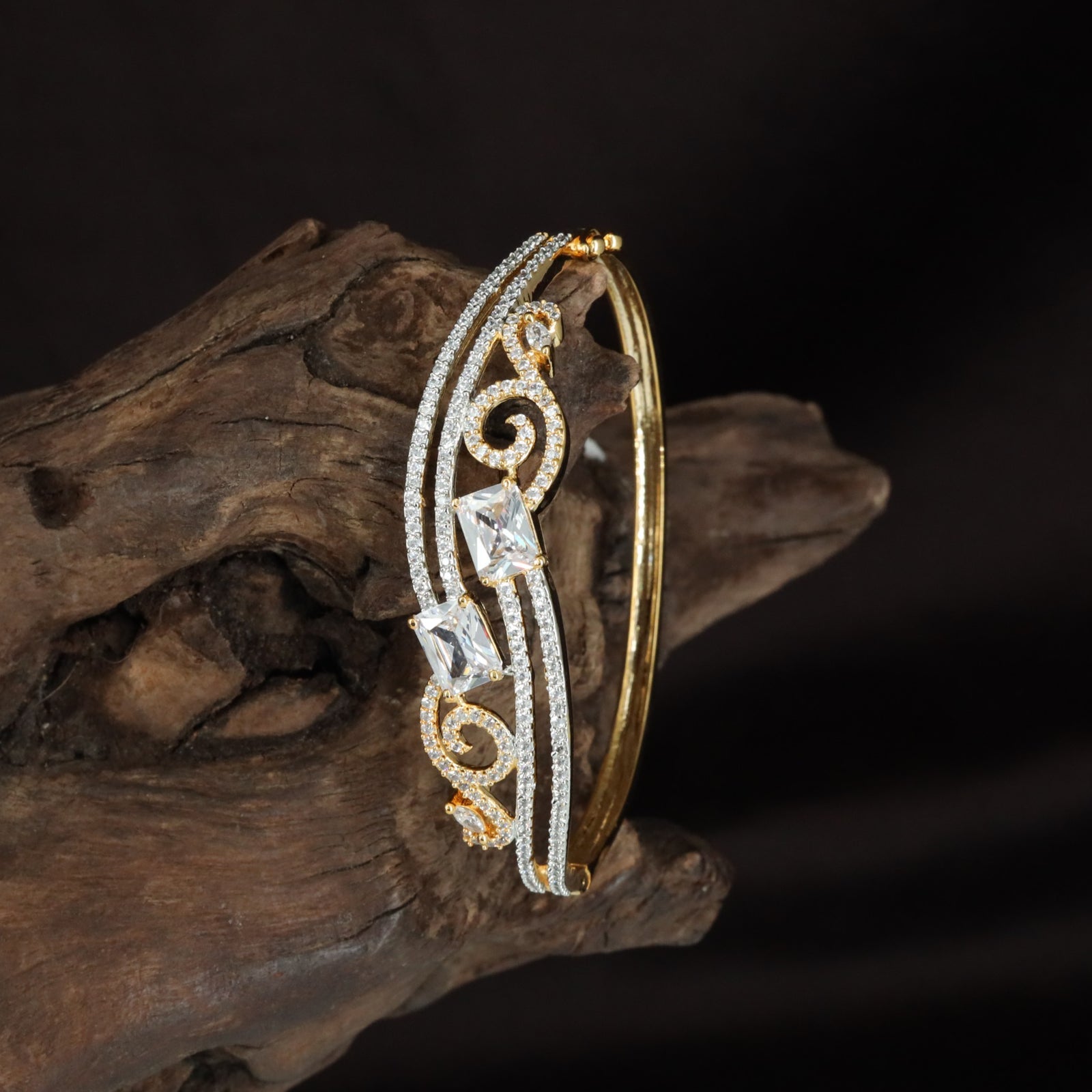 Regal Swirl Kada with Layered Crystal Detailing