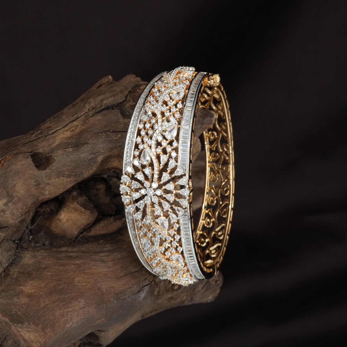 Harmony Floral Kada with Symmetrical Stone Work