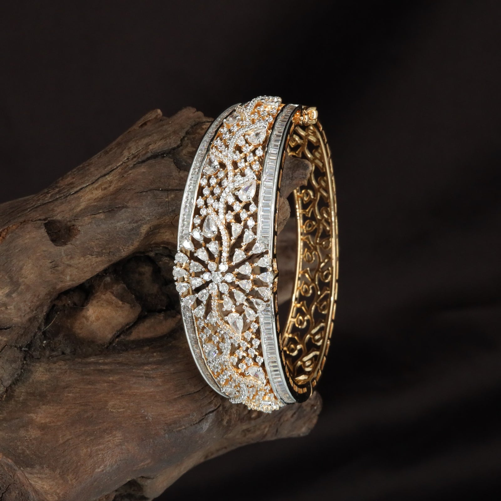 Harmony Floral Kada with Symmetrical Stone Work