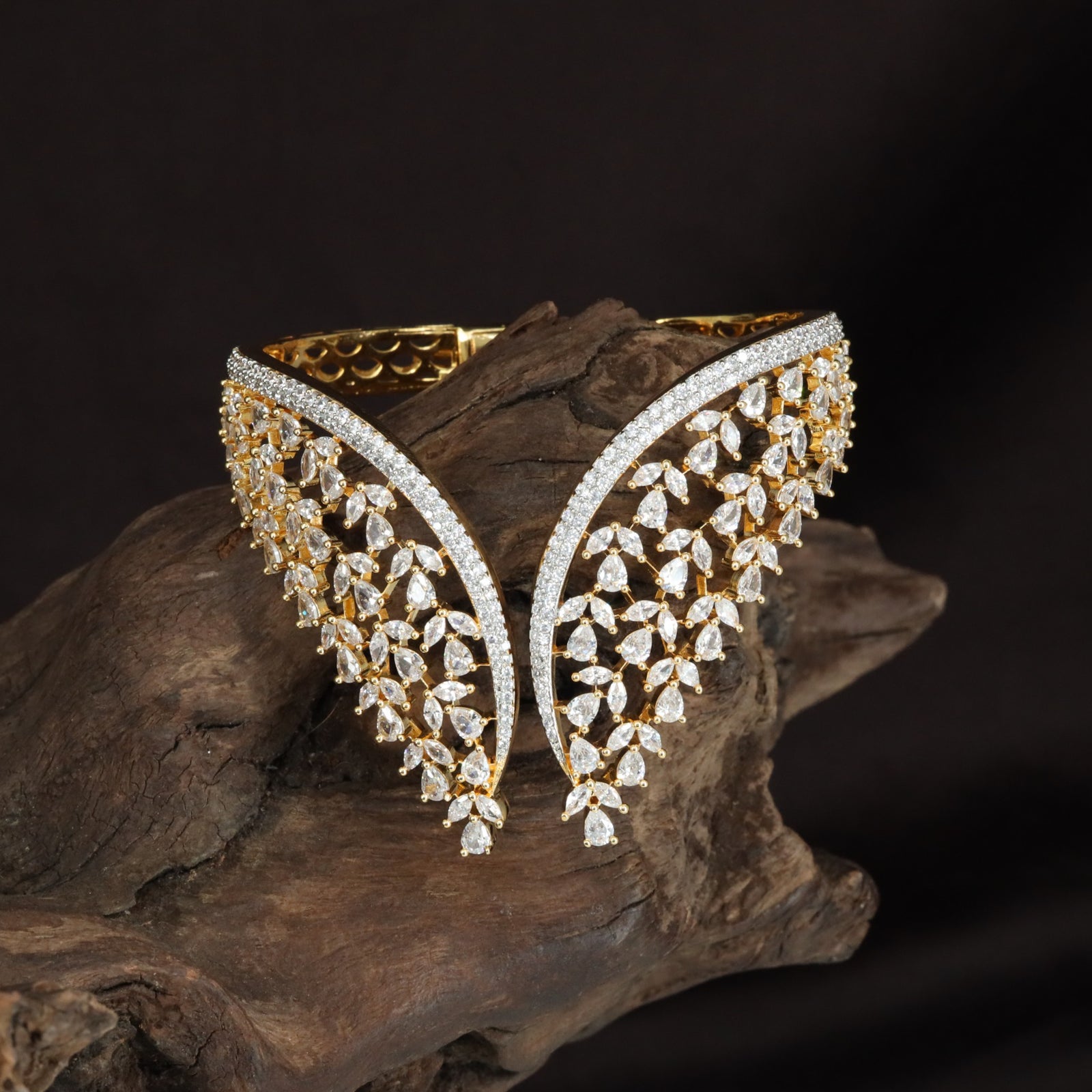 Eternity Feather Kada with Layered Stone Arrangement