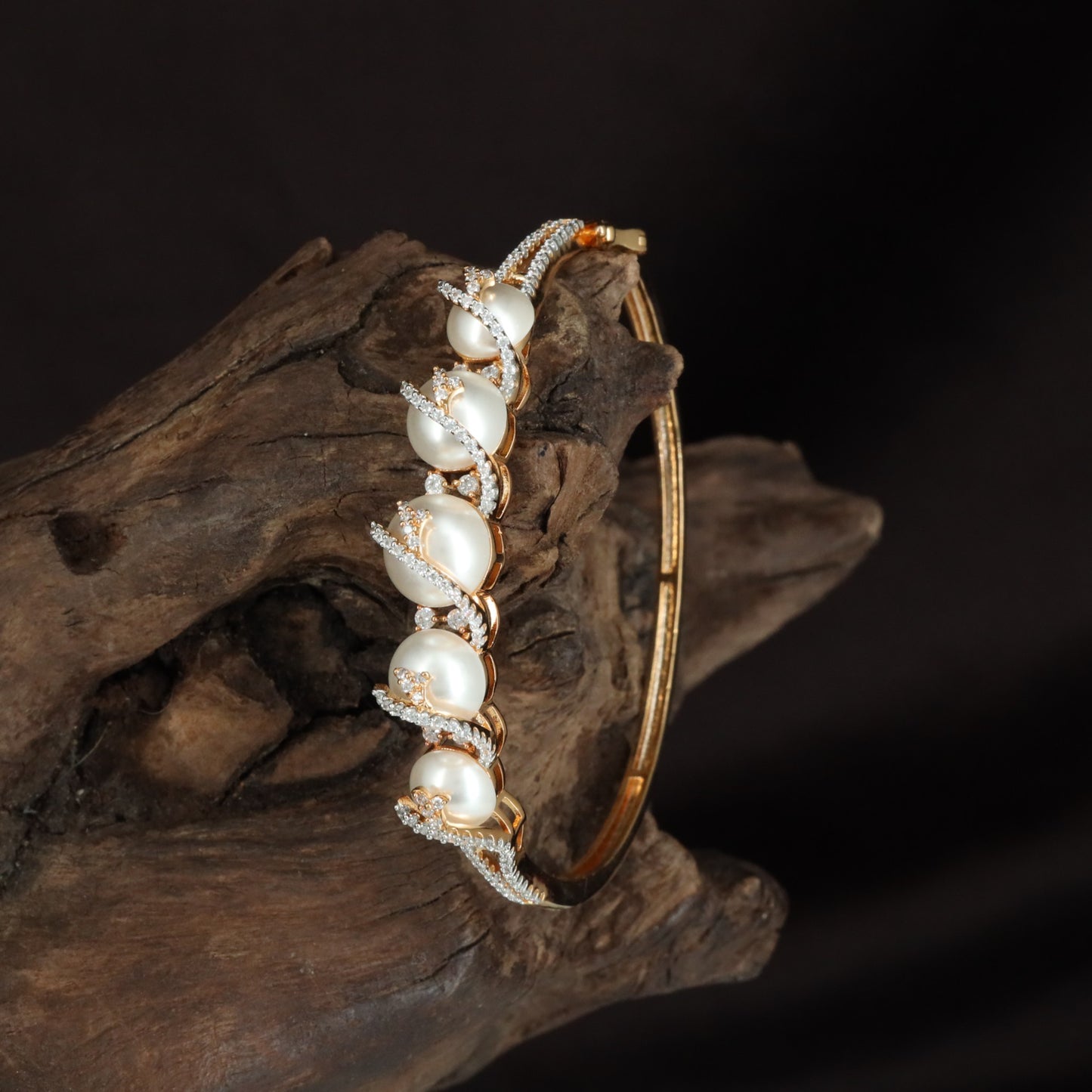 Flair Pearl Kada with Broad Crystal Styling