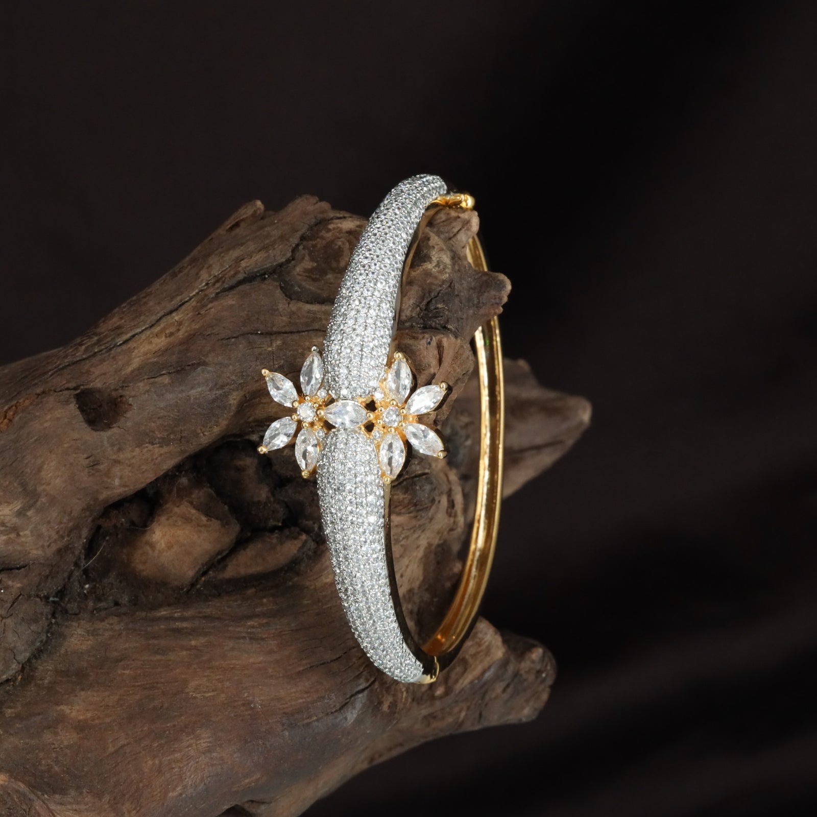 Amber Floral Kada with Layered Crystal Detailing