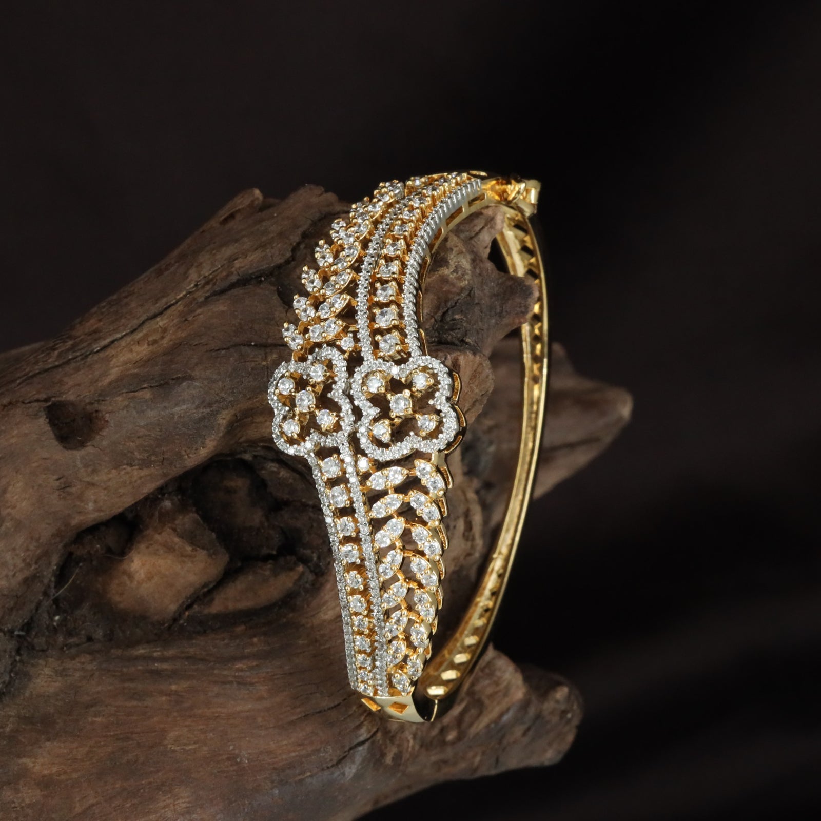 Premium Crystal Gj Kada with Layered Floral Work