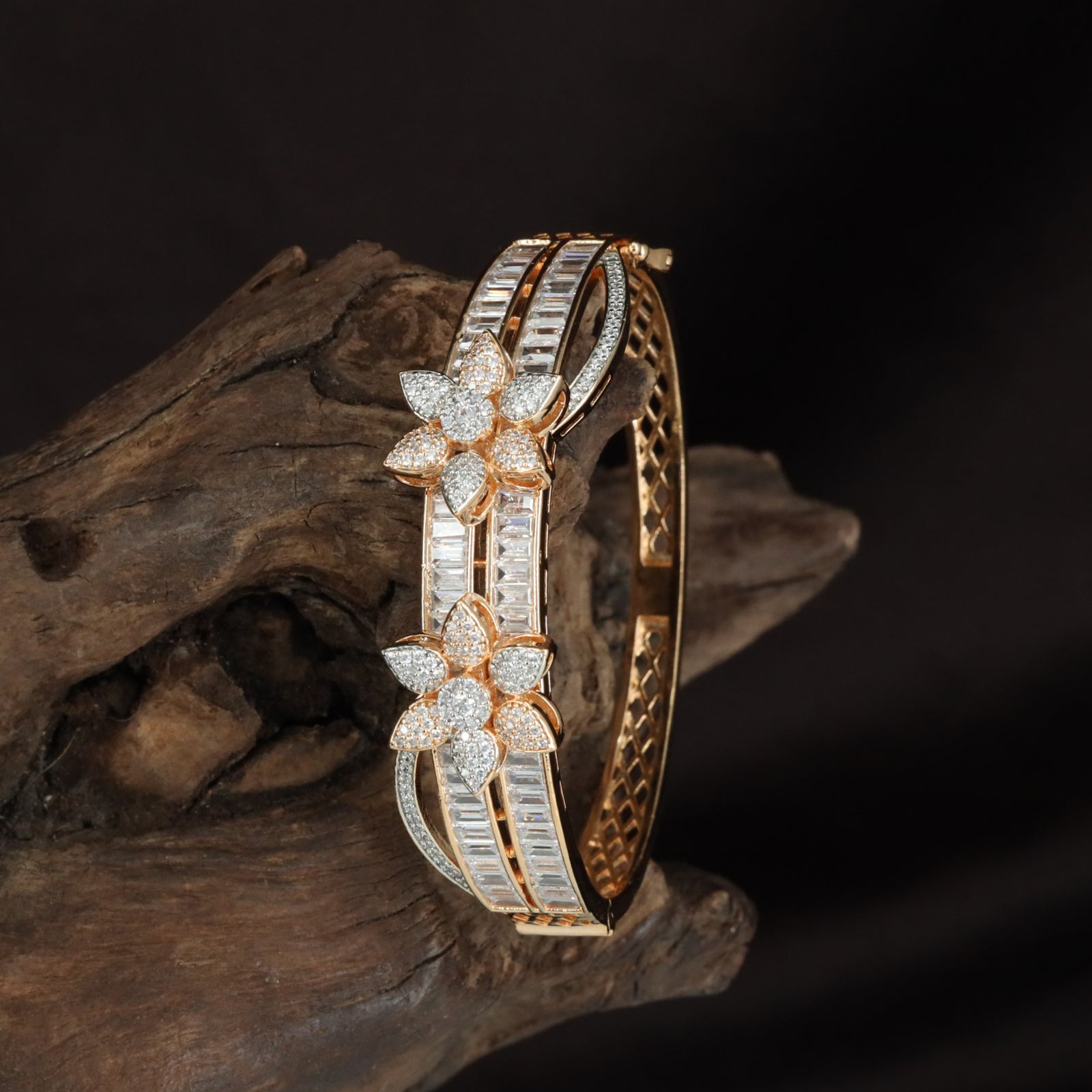 Floral Kada with Raised Twin Bloom Detailing