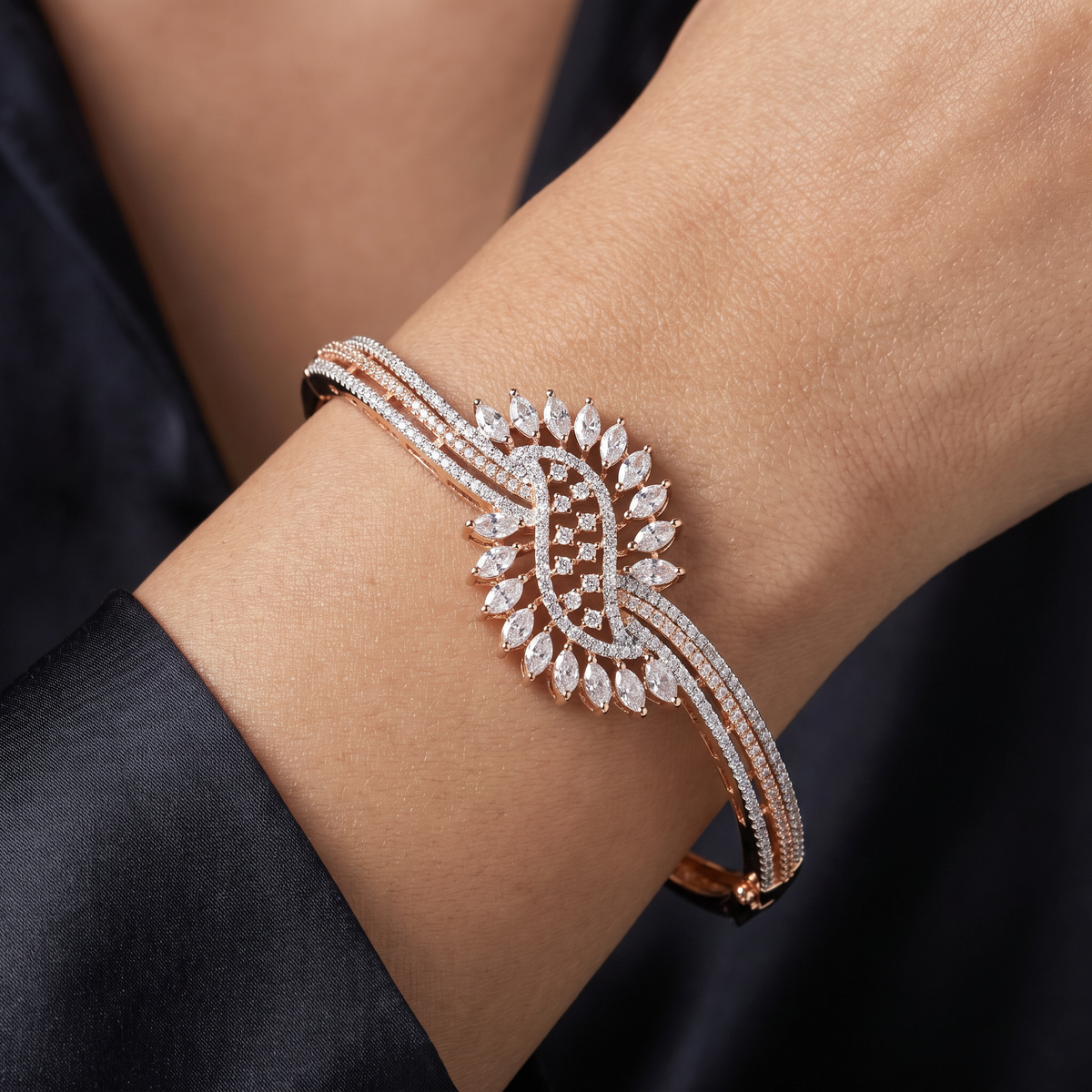 Open Petal Crystal Kada with Refined Floral Detailing