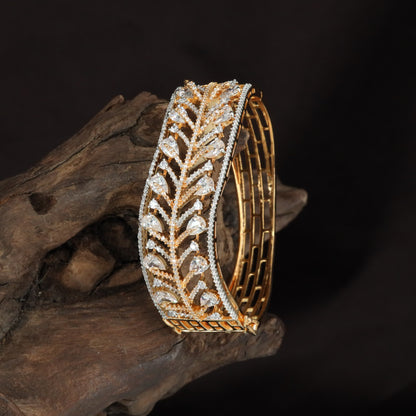 Pear Leaf Crystal Kada with Layered Vine Detailing