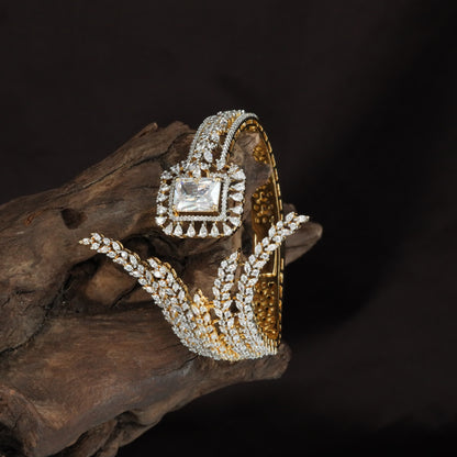 Textured Frame Crystal Kada with Raised Square Pattern