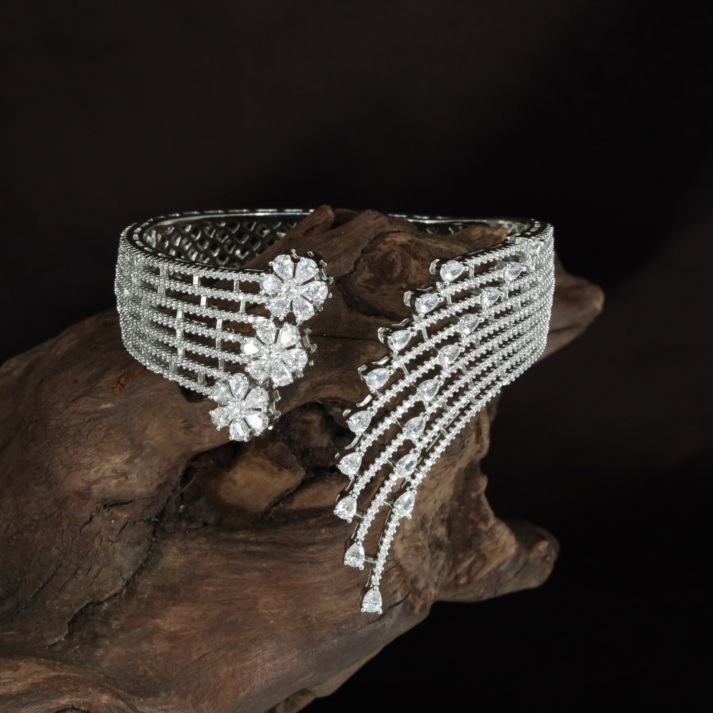 Falling Drop Border Kada with Raised Floral Center Work