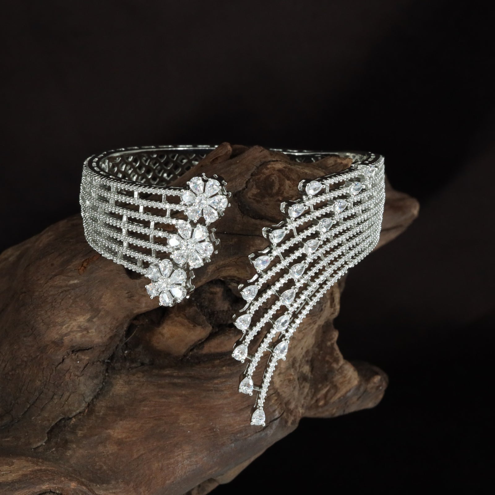 Falling Drop Border Kada with Raised Floral Center Work