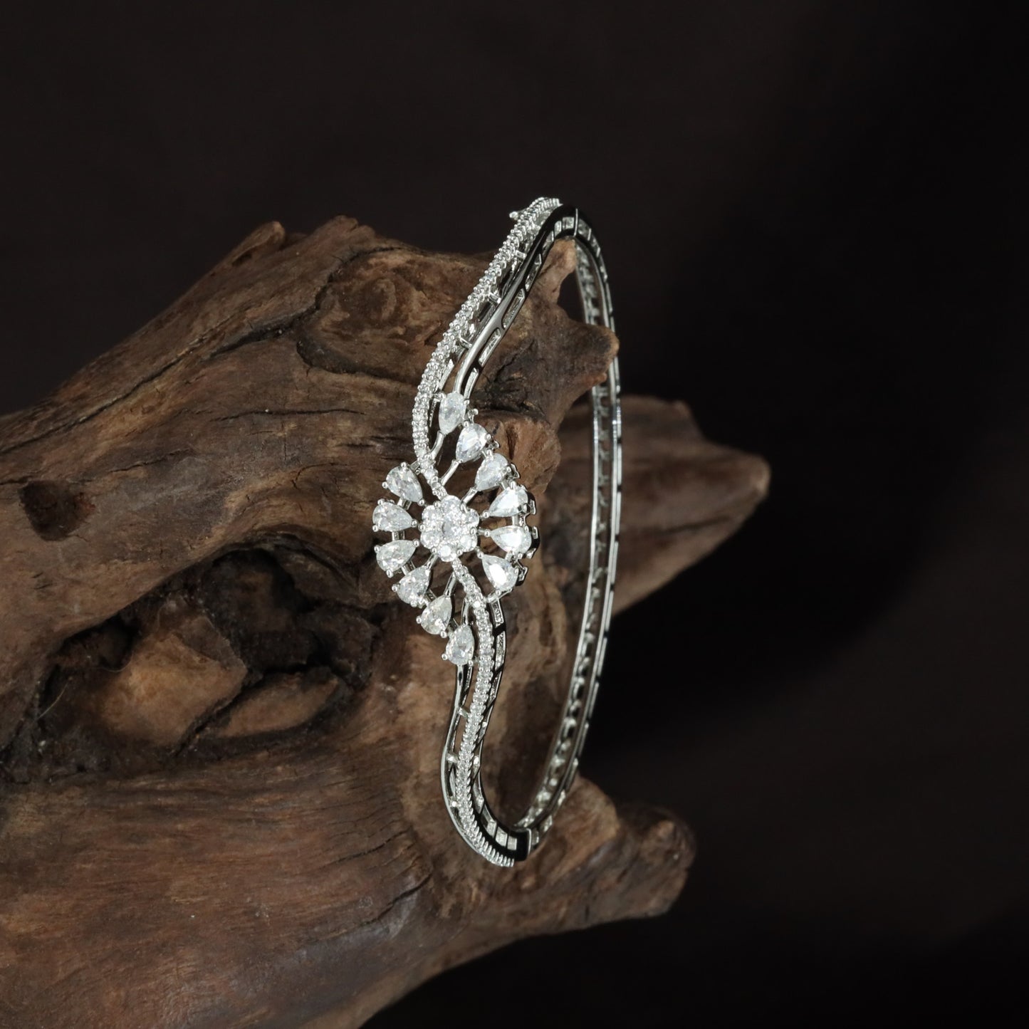 Marquise Flower Slim Kada with Raised Petal Surface Work