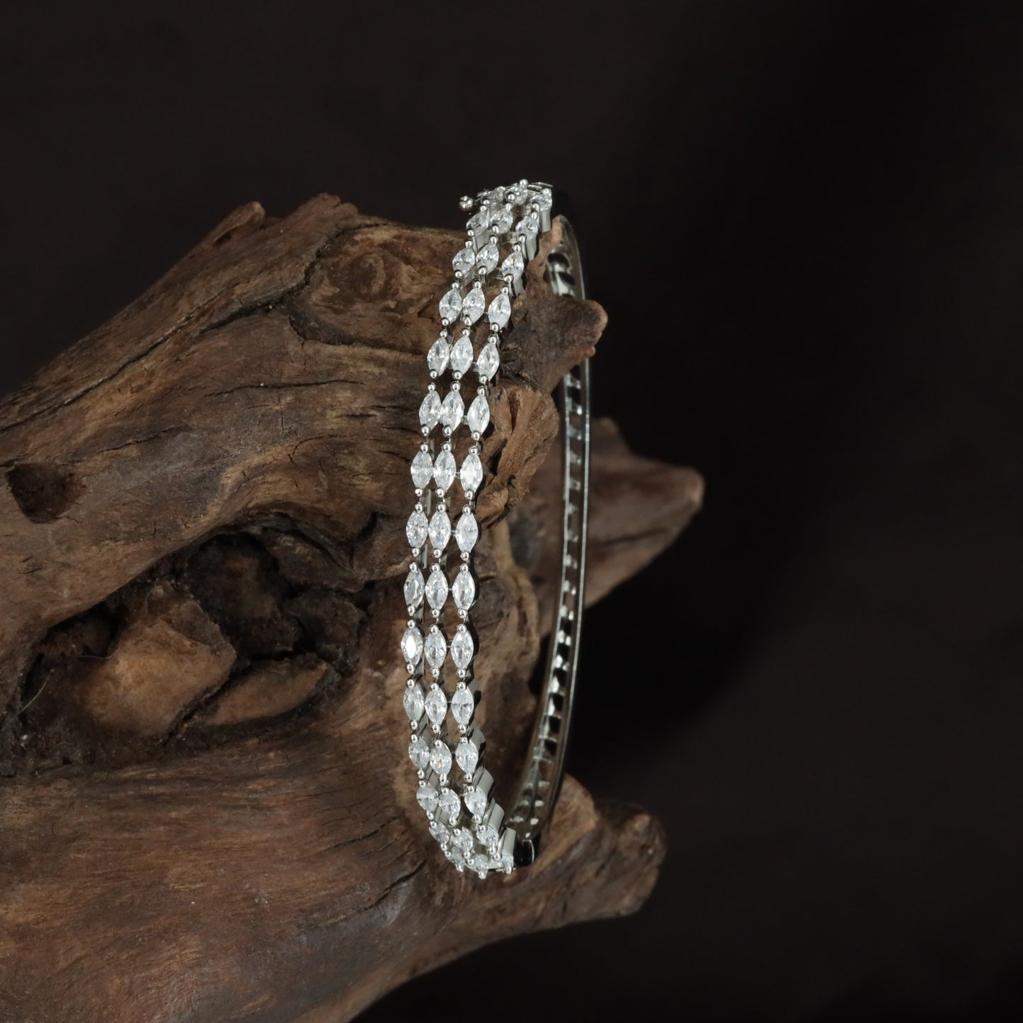 Crystal Leaf Open Kada with Raised Marquise Styling