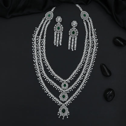 Luxury Rhodium Long Haara Set with Floral Chain Craftsmanship