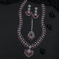Occasion Wear Rhodium Long Haara Set with Floral Detailing Throughout
