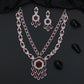 Grand Rhodium Long Haara Set with Hexagonal Pendant and Matching Earrings