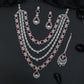 Grand Rhodium Long Haara Set with Cascading Floral Patterns
