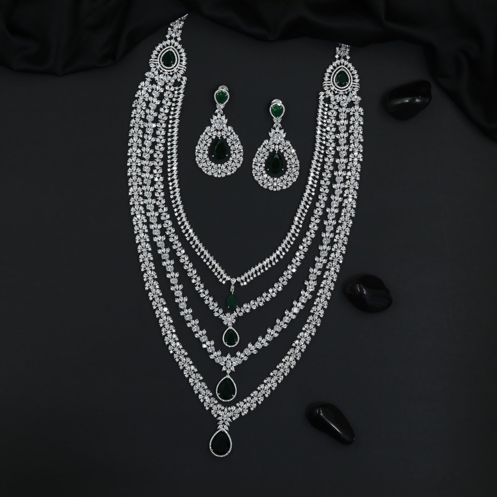Bridal wear long haara with layered drape design and danglers
