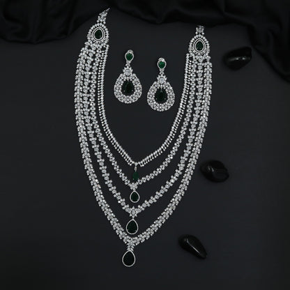 Bridal wear long haara with layered drape design and danglers