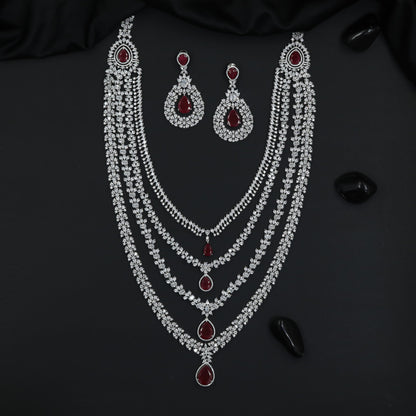 Bridal wear long haara with layered drape design and danglers
