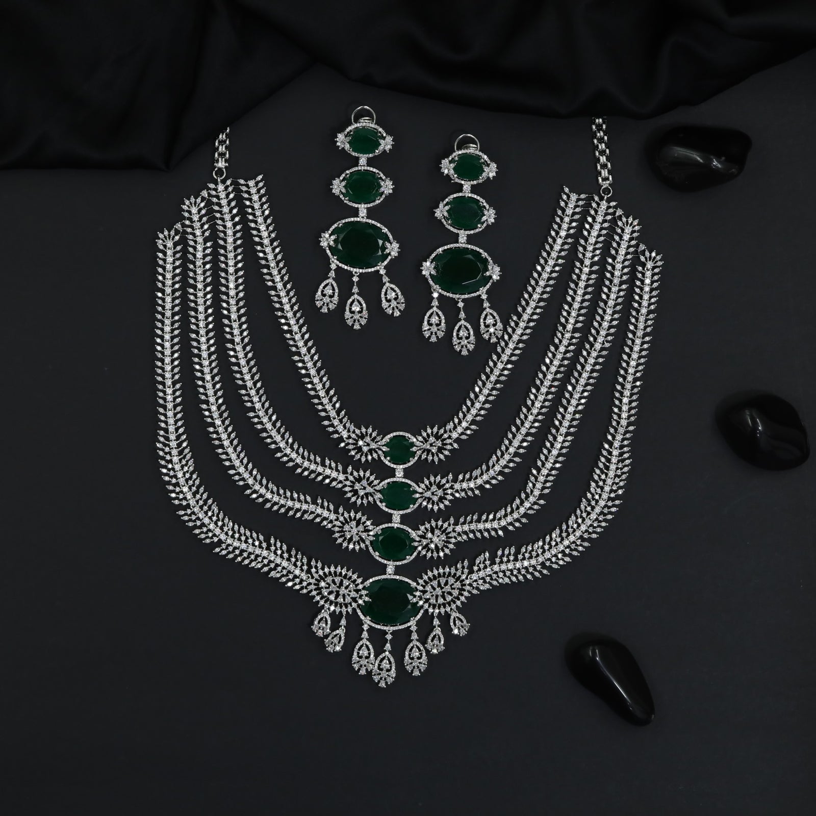 Premium necklace set with floral clusters and cascading drape design