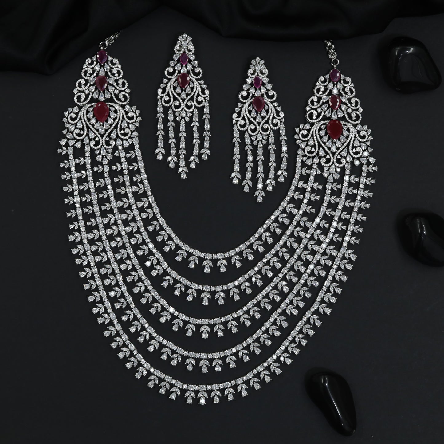 Multi row necklace set with ornate filigree inspired craftsmanship