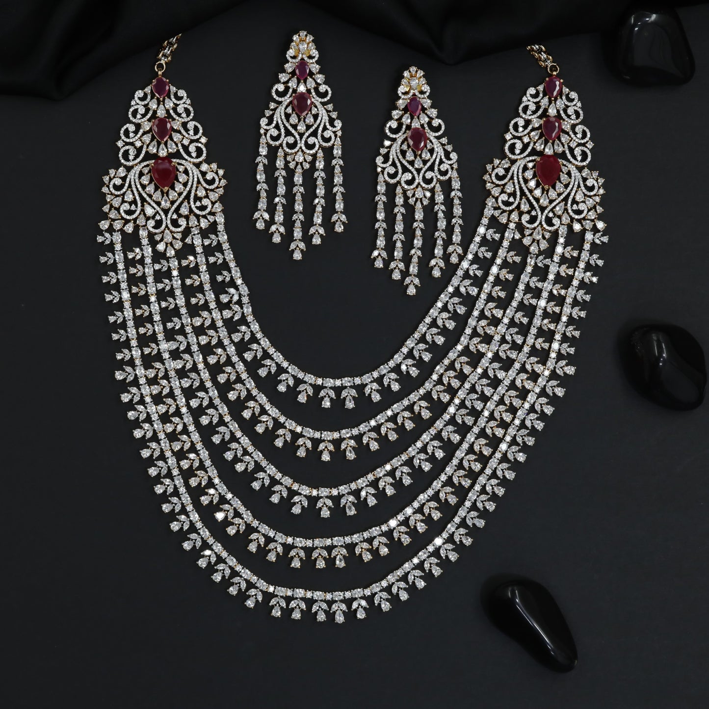 Multi row necklace set with ornate filigree inspired craftsmanship
