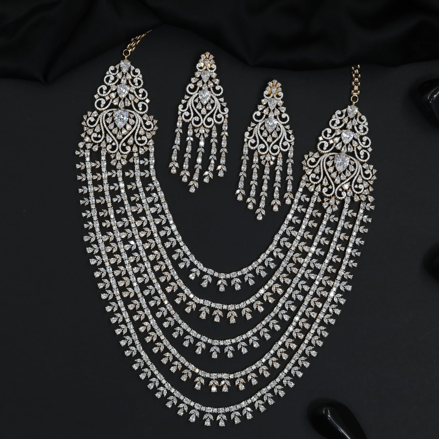 Multi row necklace set with ornate filigree inspired craftsmanship