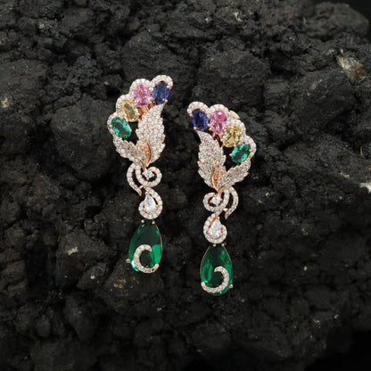 Decorative Floral Hanging Earrings with Cascading Drop Design