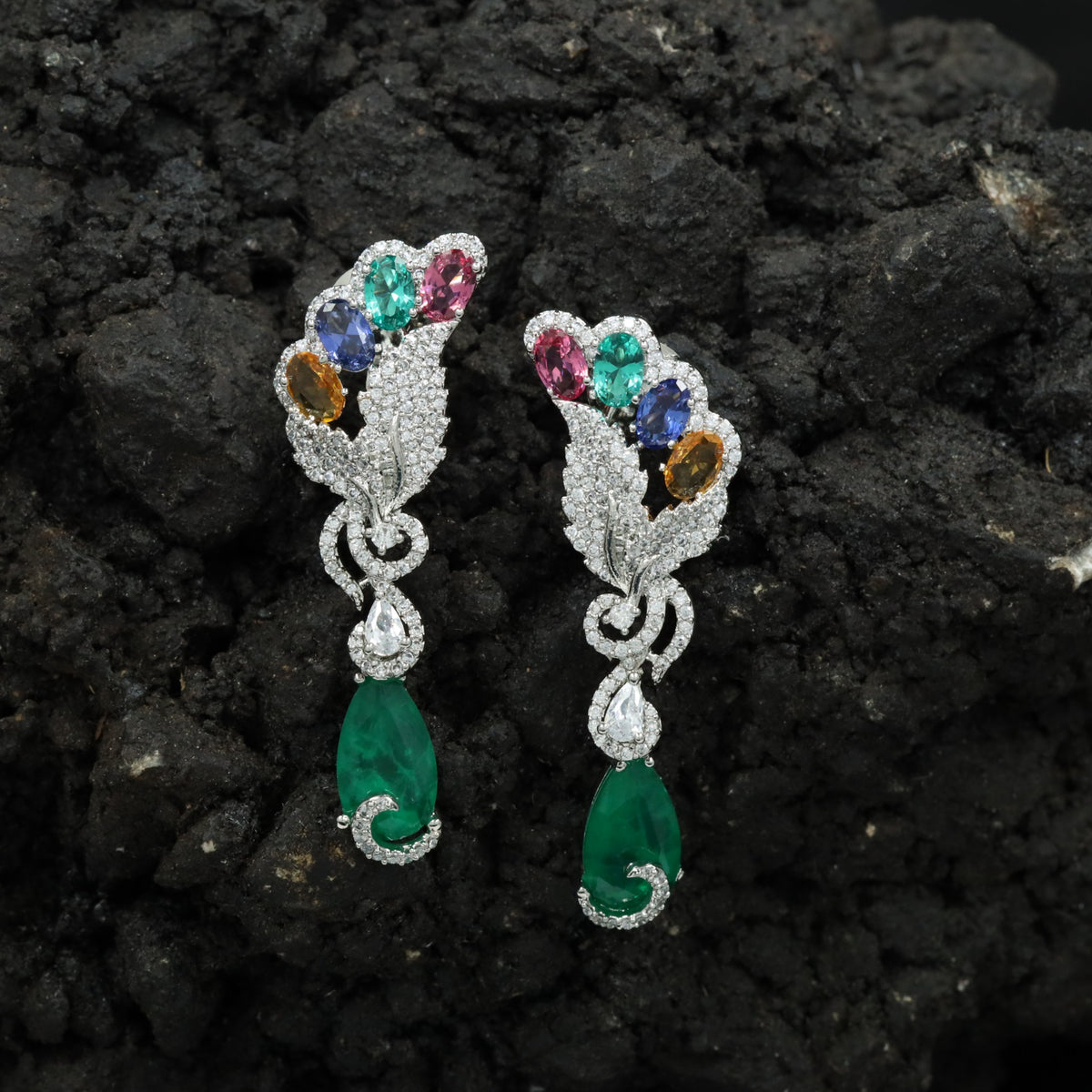 Decorative Floral Hanging Earrings with Cascading Drop Design