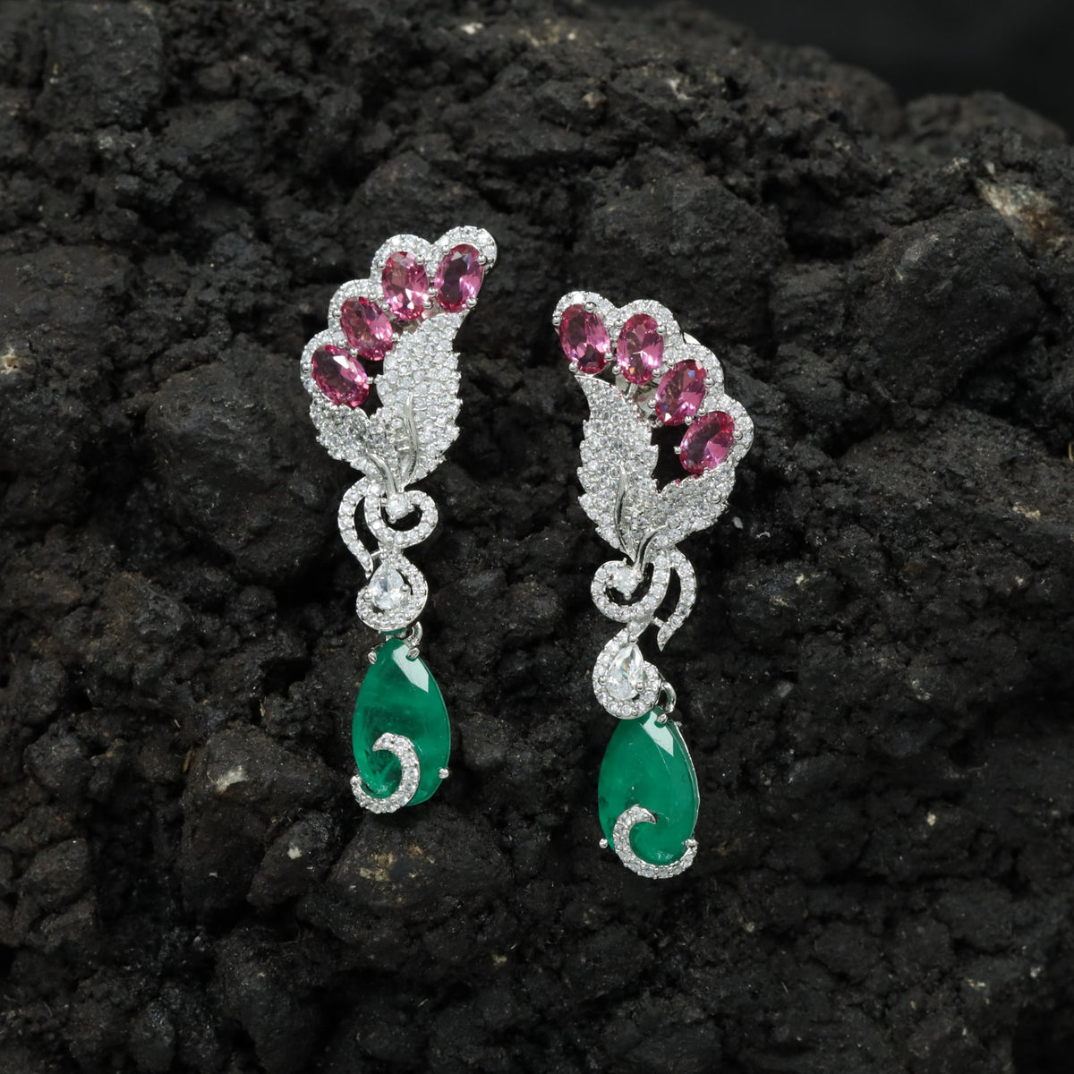 Decorative Floral Hanging Earrings with Cascading Drop Design