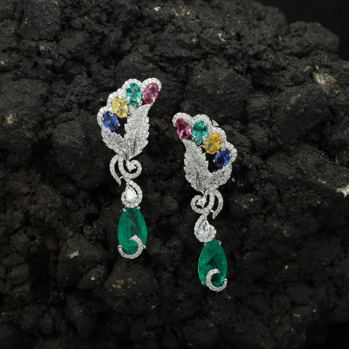Decorative Floral Hanging Earrings with Cascading Drop Design