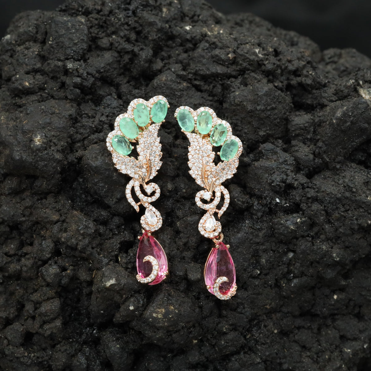 Decorative Floral Hanging Earrings with Cascading Drop Design