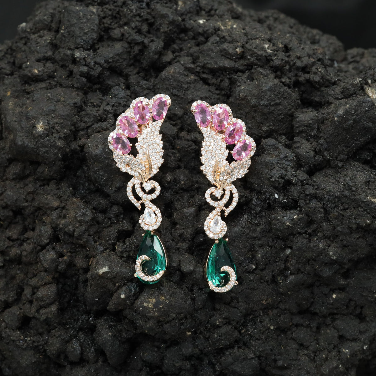 Decorative Floral Hanging Earrings with Cascading Drop Design