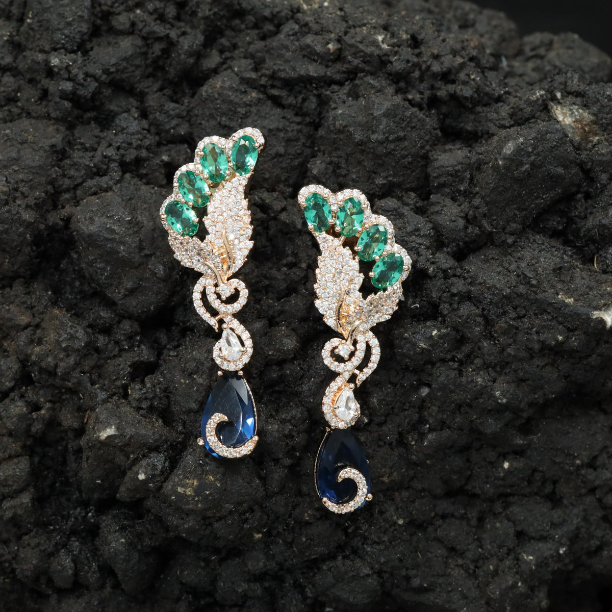 Decorative Floral Hanging Earrings with Cascading Drop Design