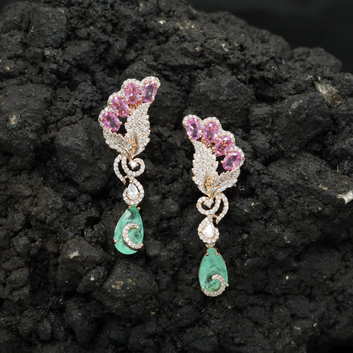 Decorative Floral Hanging Earrings with Cascading Drop Design