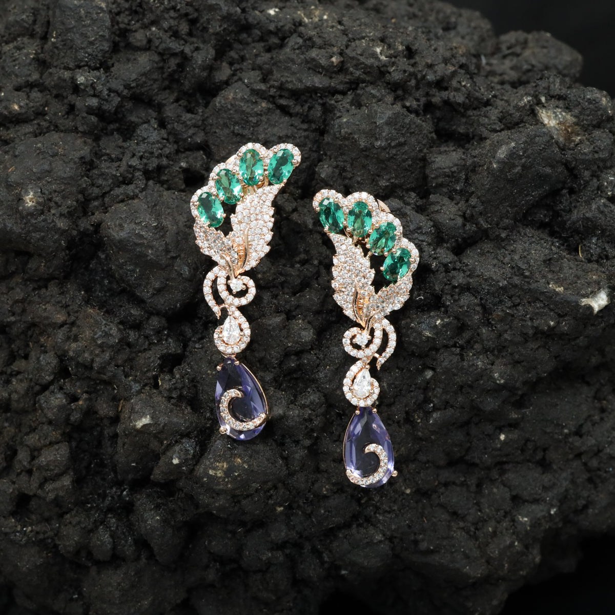 Decorative Floral Hanging Earrings with Cascading Drop Design