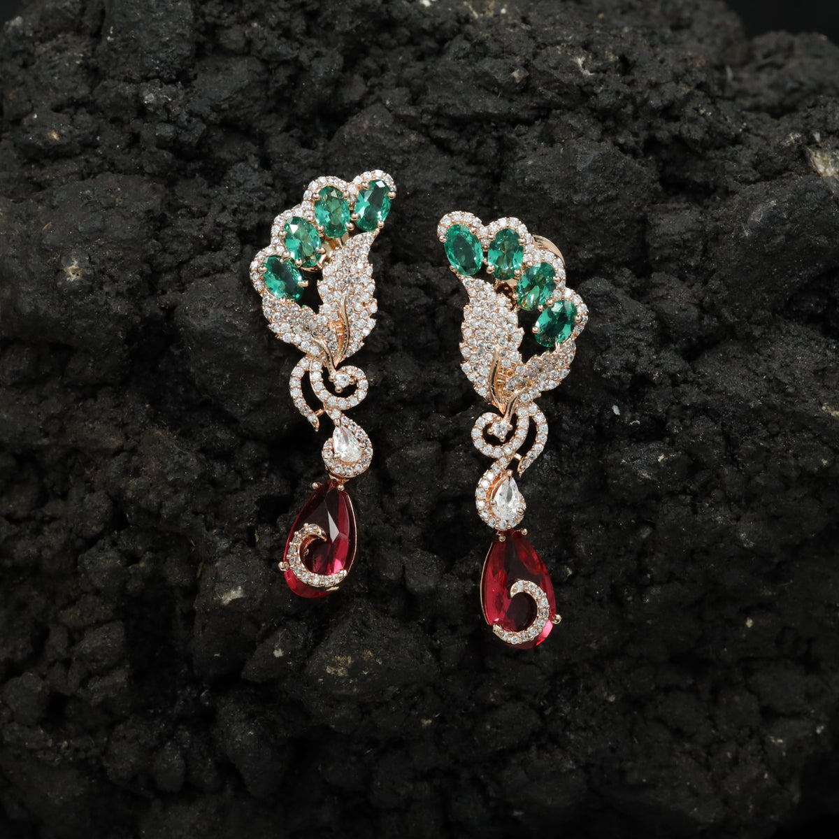 Decorative Floral Hanging Earrings with Cascading Drop Design